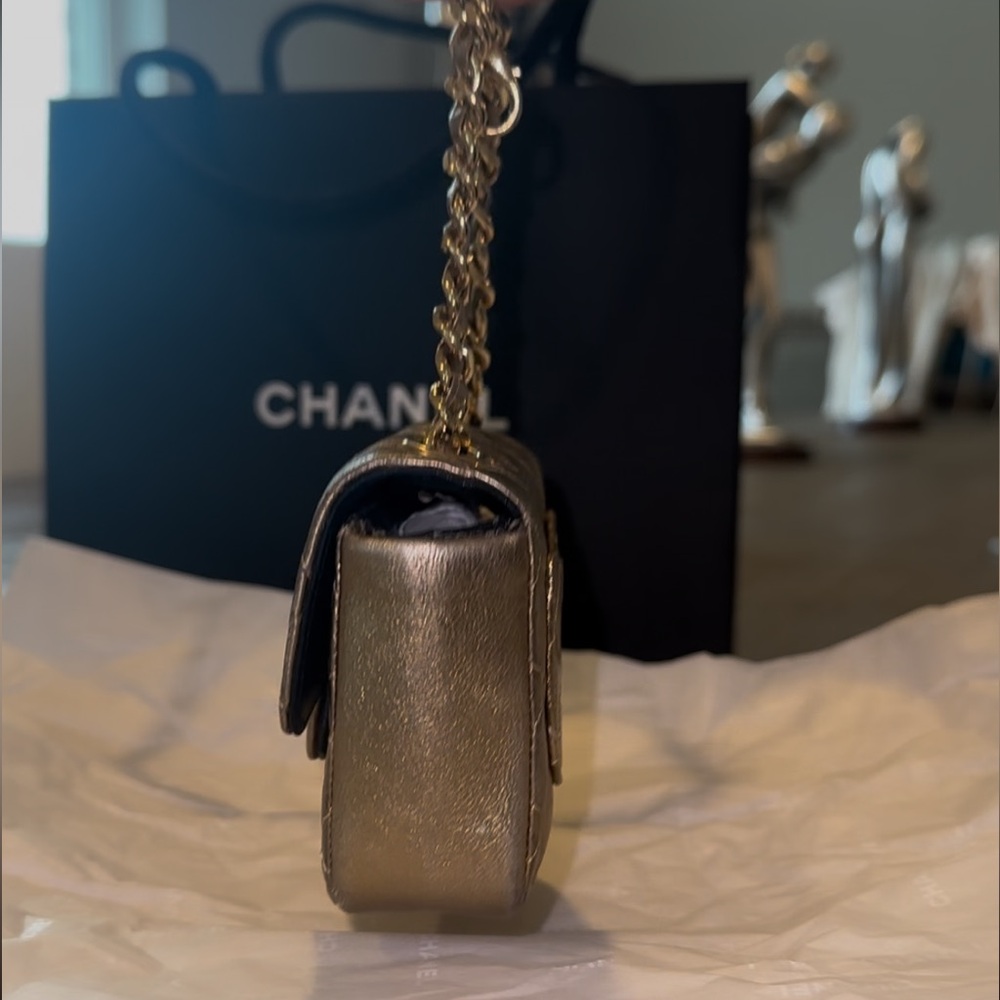 CHANEL Vintage Leather Classic Flap Micro Bag Pouch in Gold - Picture 6 of 16